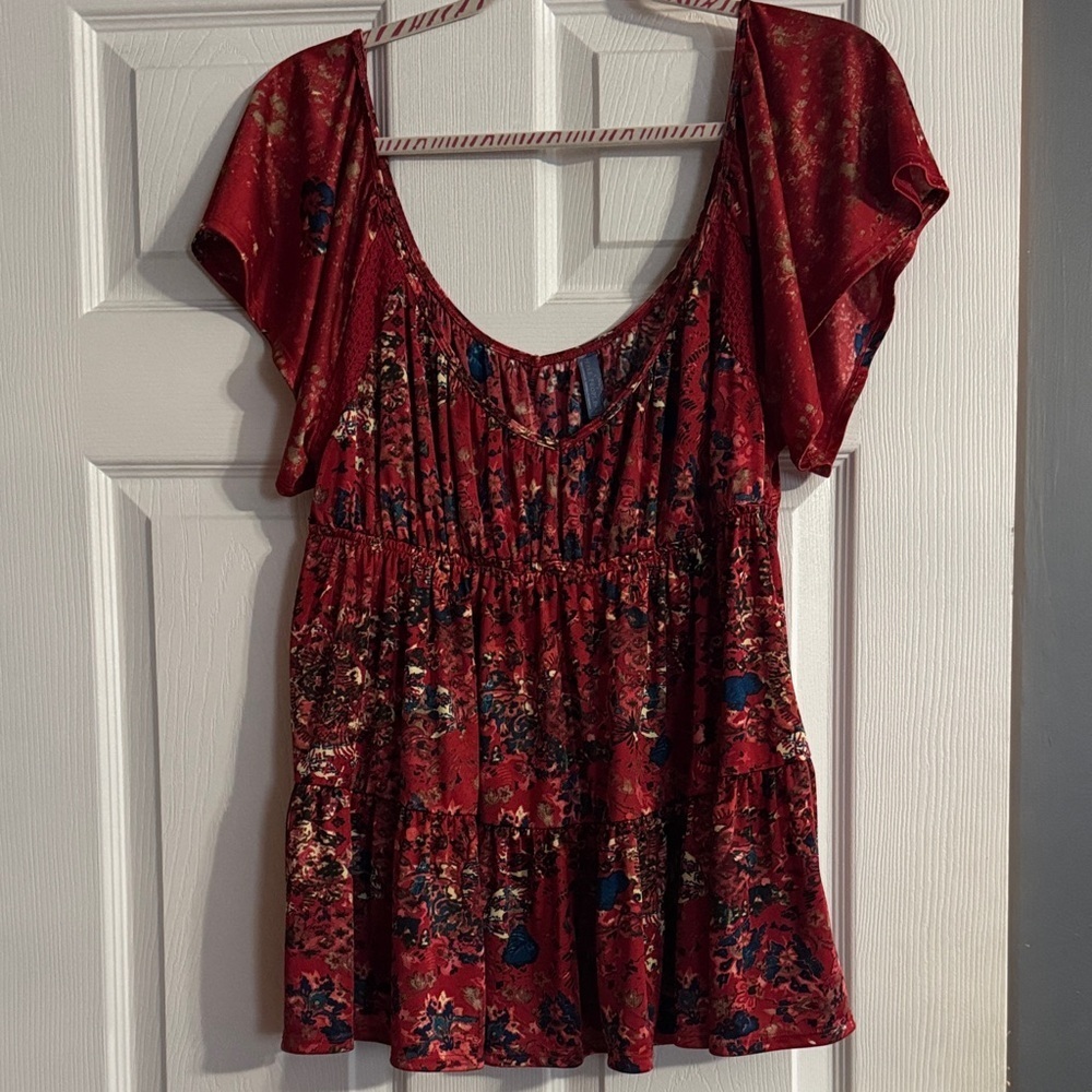 Free People Red Floral Babydoll top